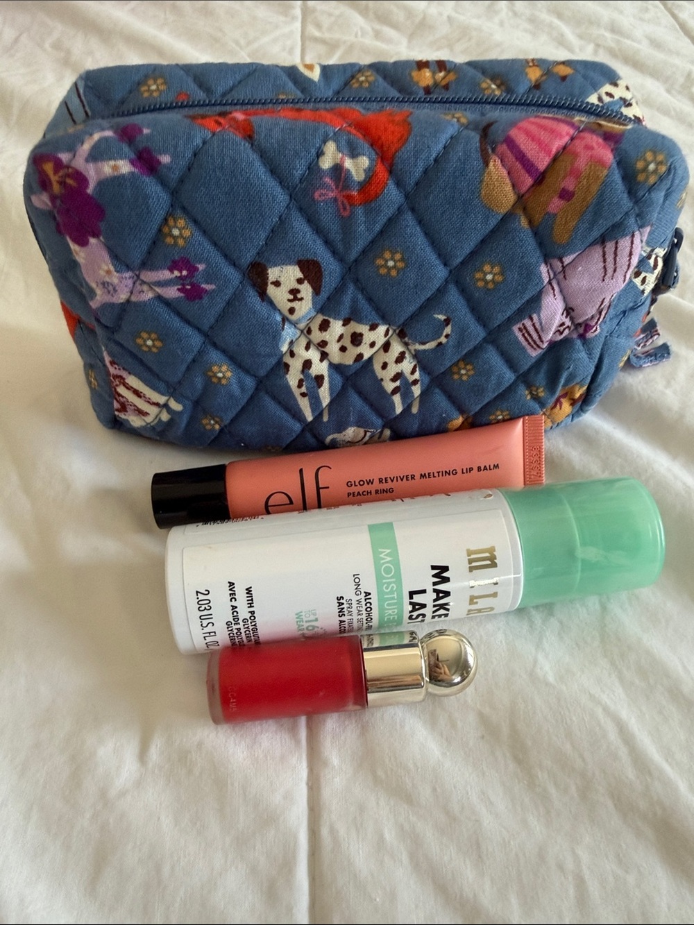 Vera Bradley Quilted Blue mini Cosmetic Pouch with Dog Print small bag